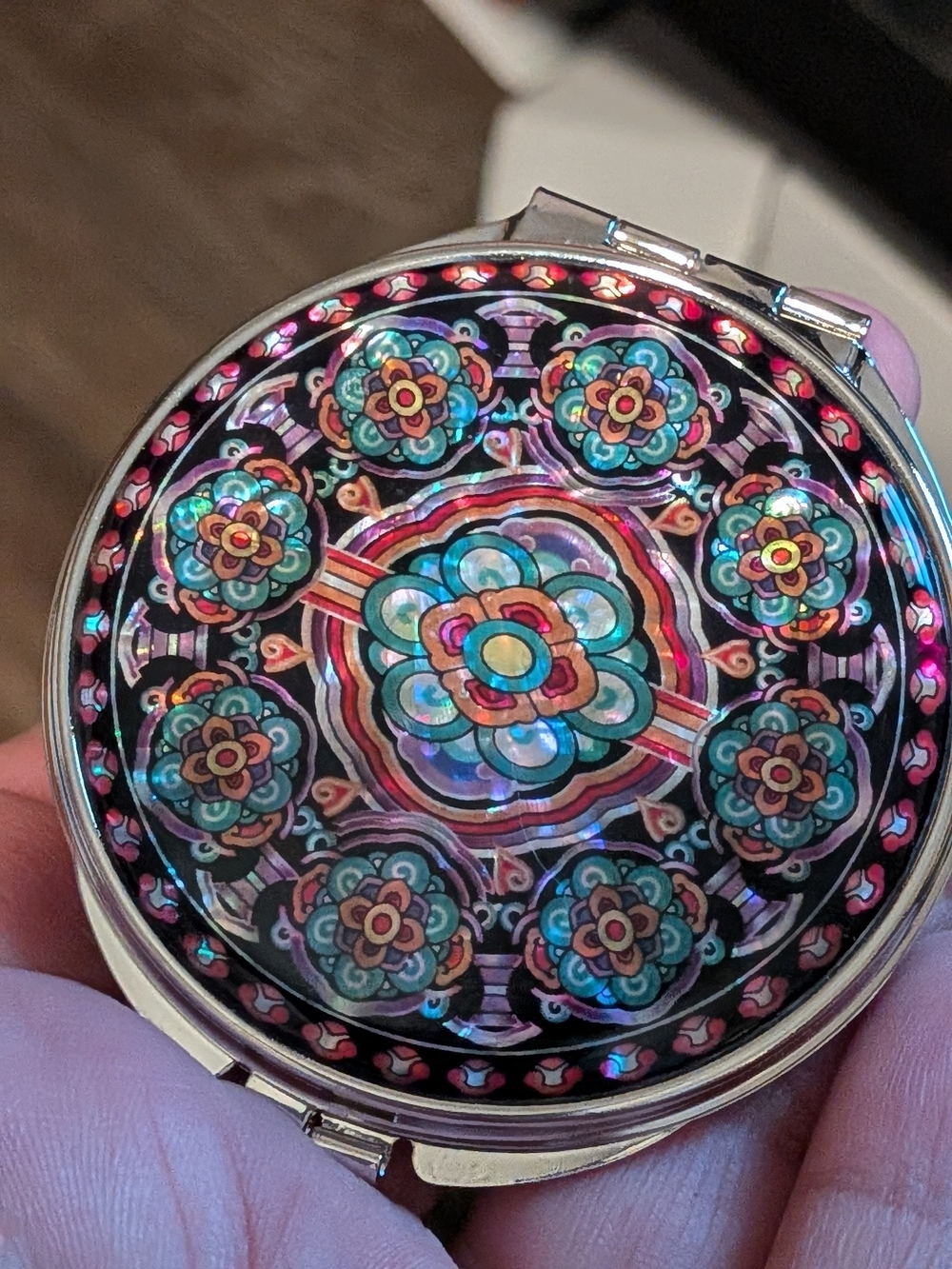 Floral Vintage Mosaic Compact Mirror - Iridescent Multicolor